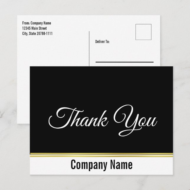 Vielen Dank Ihr Geschäftsname Schwarz-weiß Gold 2- Postkarte (Vorne/Hinten)