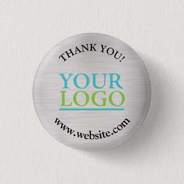Vielen Dank, Ihr Logo, Name Website, Silber gebürs Button (Vorderseite)