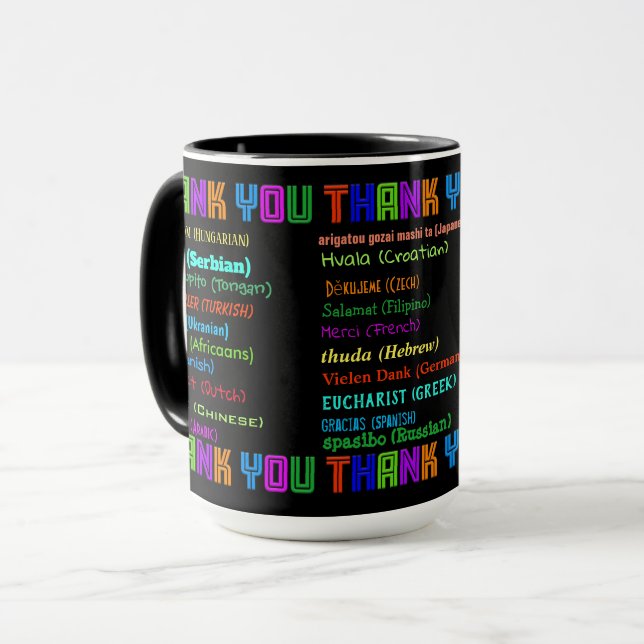 Vielen Dank in 30 verschiedenen Sprachen Tasse (Vorderseite Links)