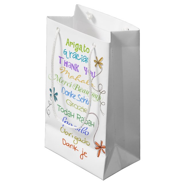 Vielen Dank in Fremdsprachen Kleine Geschenktüte (Vorderseite Schrägansicht)