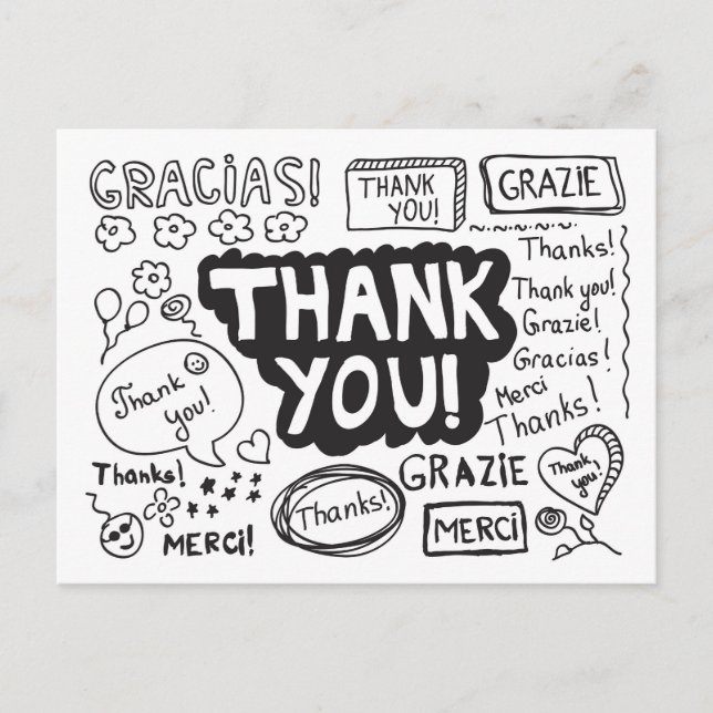 Vielen Dank in verschiedenen Sprachen Postkarte (Vorderseite)