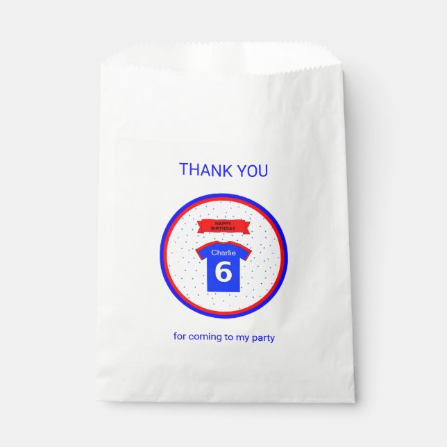 Vielen Dank, individuelle Name, 6. Geburtstag Geschenktütchen (Vorderseite)