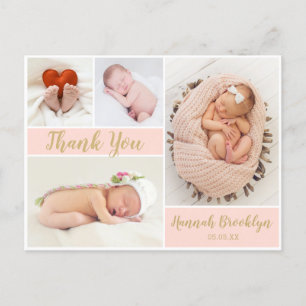 Vielen Dank Kalligraphie 4 Foto Collage Birth Ankündigungspostkarte