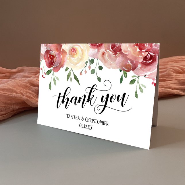 Vielen Dank, Kalligraphie, Burgund, Blush-Rose Dankeskarte (Von Creator hochgeladen)