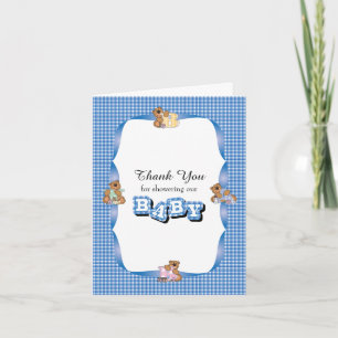 Vielen Dank Kariert mit Baby Bears   Jungen Babypa Dankeskarte