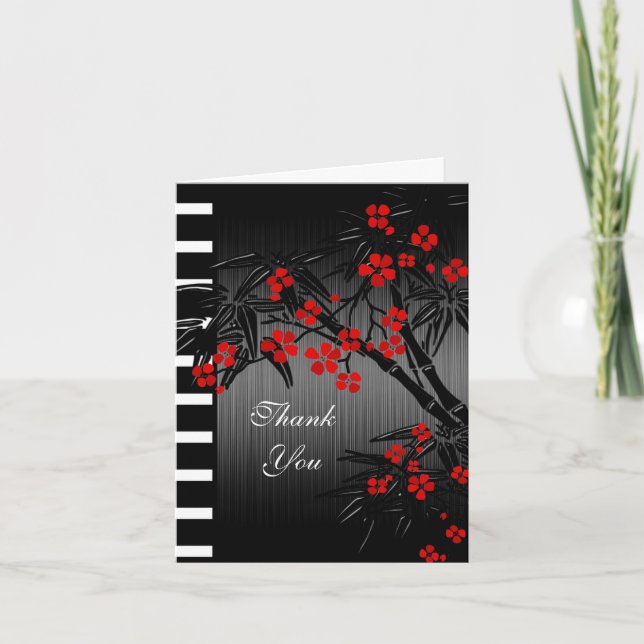 Vielen Dank Karte Asiatisch Red Floral Black Bambo (Vorderseite)