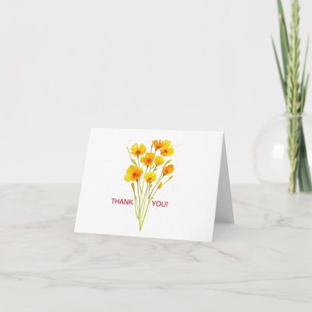 Vielen Dank Karte Mohn Aquarellgarten Wildblumen (Vorderseite)