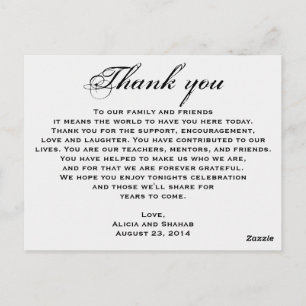 Vielen Dank Karte und Abendmenü