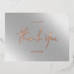 Vielen Dank Karten Real Foil Pink Silver<br><div class="desc">Vielen Dank Custom Weddings Card ohne Fotos. Hochzeit Dankeschön Karten, Elegant Modern Calligraphy Script Text Postkarten in silber grauen ombrè Hintergrund und rosa rosegold echten metallischen Folie.</div>