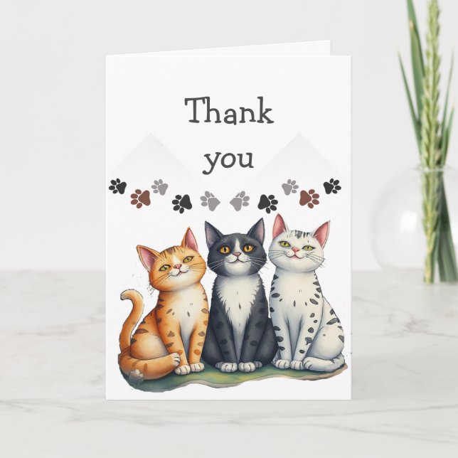 Vielen Dank Katzen Sitzen Niedliche Katzen Dankeskarte (Vorderseite)