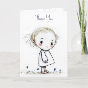 Vielen Dank kleine Girl Sketch mit Wildblumen Karte