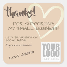 Vielen Dank Labels Social Media Light Cream Heart Quadratischer Aufkleber