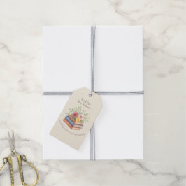 Vielen Dank Lehrer - Aquarellbücher & Blume - Geschenkanhänger