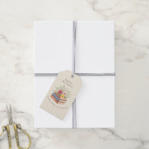 Vielen Dank Lehrer - Aquarellbücher & Blume - Geschenkanhänger