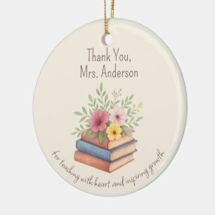 Vielen Dank Lehrer - Aquarellbücher & Blume - Keramik Ornament