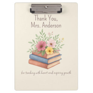 Vielen Dank Lehrer - Aquarellbücher & Blume - Klemmbrett