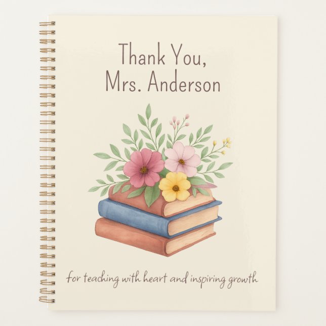 Vielen Dank Lehrer - Aquarellbücher & Blume - Planer (Vorderseite)