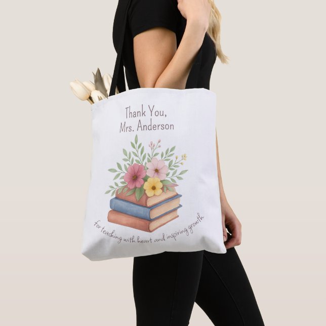 Vielen Dank Lehrer - Aquarellbücher & Blume - Tasche (Von Nahem)
