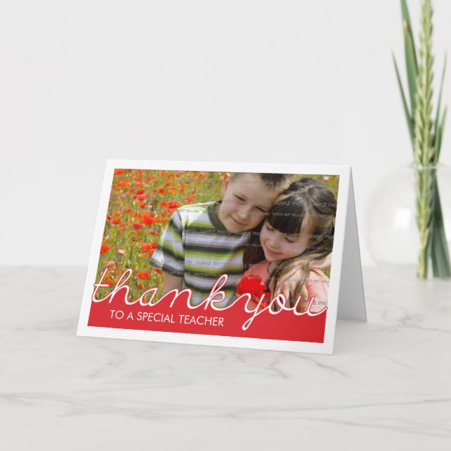 Vielen Dank Lehrer Bewertung Red Cutouts Foto Dankeskarte (Vorderseite)