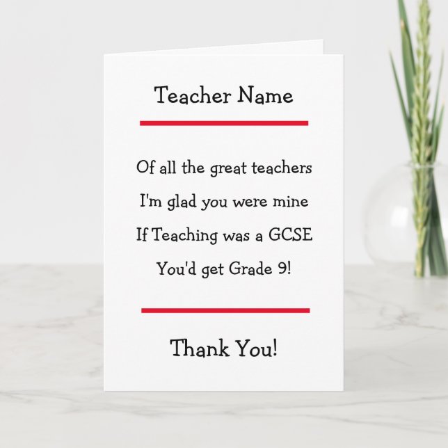 Vielen Dank Lehrer GCSE Card Karte (Vorderseite)