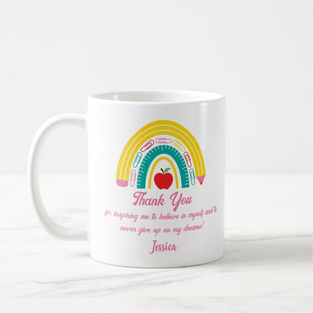 Vielen Dank Lehrer Regenbogenschule Angebot pink Kaffeetasse (Links)
