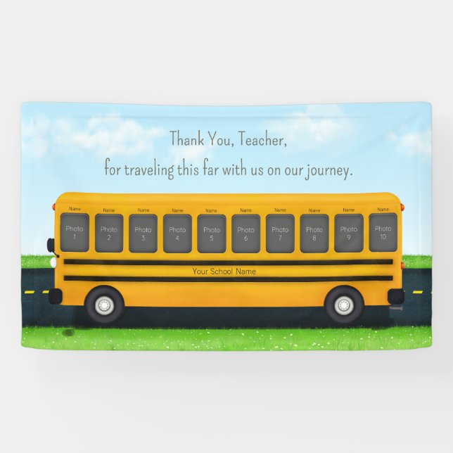 Vielen Dank Lehrer Schulbus Custom 10 Foto Banner (Horizontal)