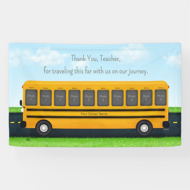Vielen Dank Lehrer Schulbus Custom 10 Foto Banner (Horizontal)