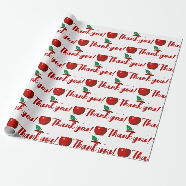 Vielen Dank Lehrer - Shiny Red Apple Wrapping Pape Geschenkpapier (Ungerollt)