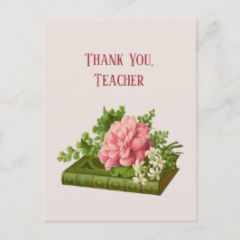 Vielen Dank Lehrer, VIntage Image Peony on Book Postkarte