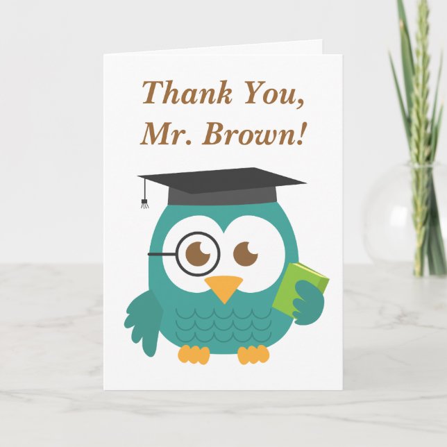 Vielen Dank, Lehrer Wertschätzung, Lehrerin Owl Dankeskarte (Vorderseite)