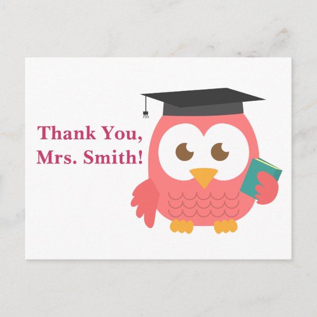 Vielen Dank, Lehrer Wertschätzung, Lehrerin Owl Postkarte (Vorderseite)