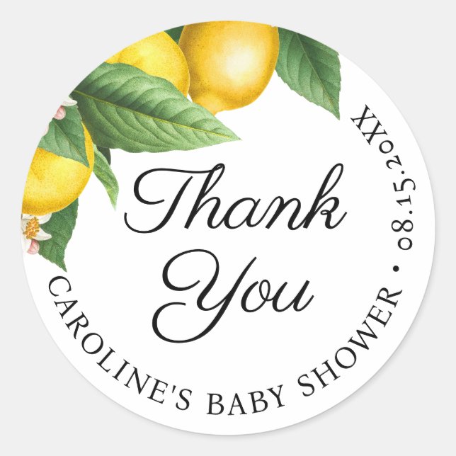 Vielen Dank Lemon Citrus Summer Baby Dusche Runder Aufkleber (Vorderseite)