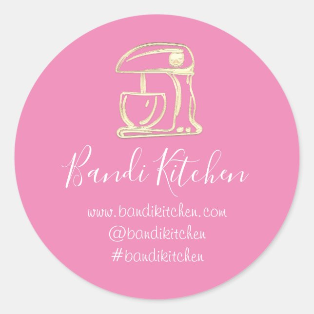 Vielen Dank Logo Küche Kochen Bäckerei Gold Pink Runder Aufkleber (Vorderseite)