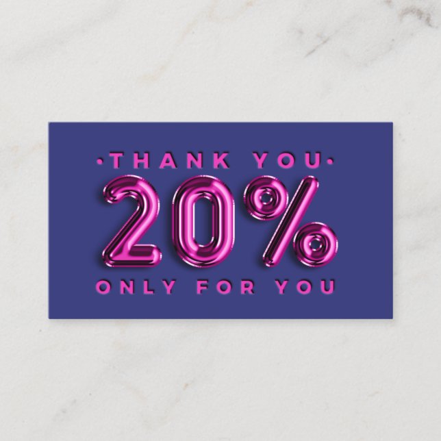 Vielen Dank Logo QRCODE 20% Rabatt Navy Pink Visitenkarte (Vorderseite)