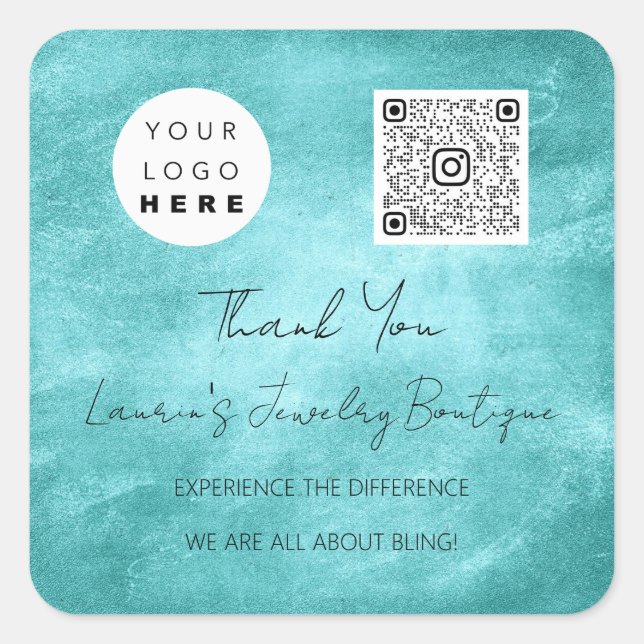 Vielen Dank Logo QrCode Online Shop Green Water Quadratischer Aufkleber (Vorderseite)