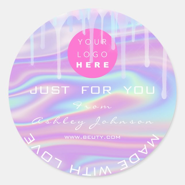 Vielen Dank Logo rosa Holograph aus Liebe Runder Aufkleber (Vorderseite)