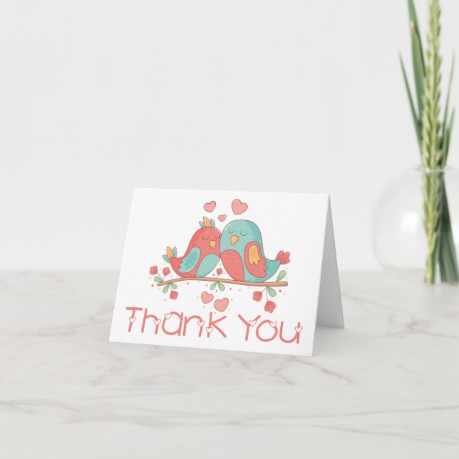 Vielen Dank Lovebirds Blue Green Turquoise Hochzei Dankeskarte (Vorderseite)