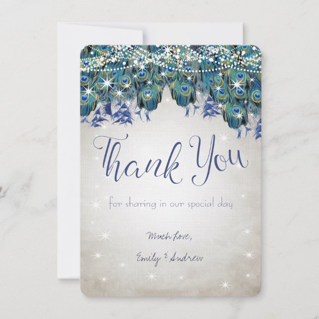 Vielen Dank Luxe Peacock Navy Aqua Silver Wedding Dankeskarte (Vorderseite)