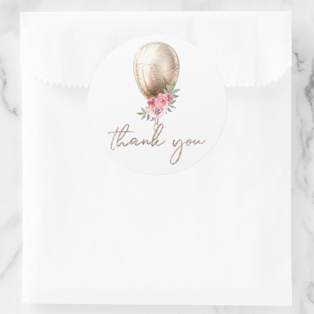 Vielen Dank, Luxury Beige Balloon Glitzer Runder Aufkleber (Tasche)