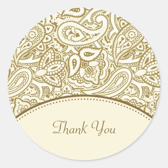Vielen Dank, Luxury Gold und Ivory Paisley Damask Runder Aufkleber (Vorderseite)