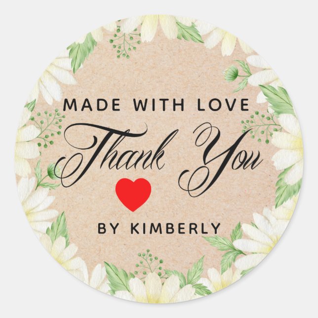 Vielen Dank, Made with Liebe Floral Runder Aufkleber (Vorderseite)