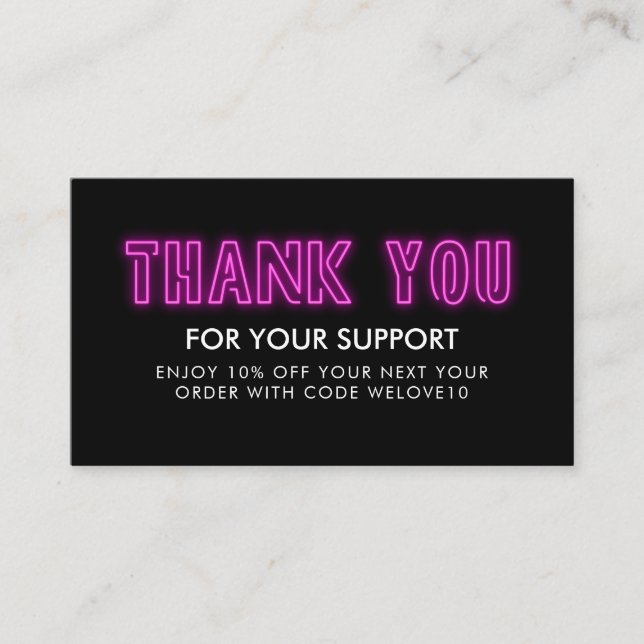 Vielen Dank Magenta Neon Instagram Discount Visitenkarte (Vorderseite)