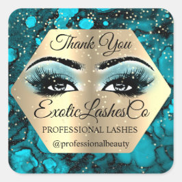 Vielen Dank Makeup Artist Gold LASHES Blue Gold Quadratischer Aufkleber