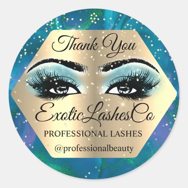 Vielen Dank Makeup Artist Gold LASHES Blue Minze Runder Aufkleber (Vorderseite)
