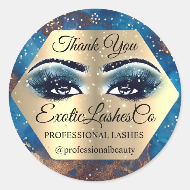 Vielen Dank Makeup Artist Gold LASHES Blue Runder Aufkleber (Vorderseite)