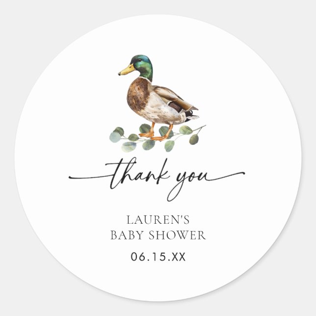 Vielen Dank Mallard Duck Baby Shower Runder Aufkleber (Vorderseite)