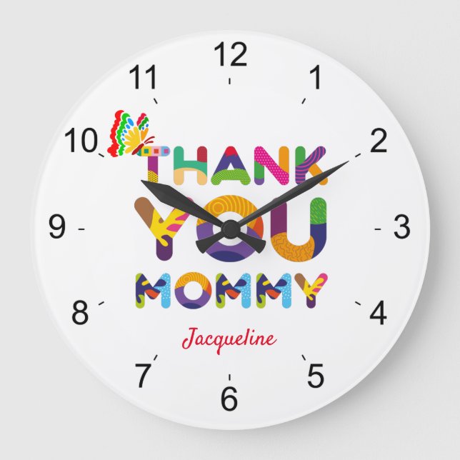 Vielen Dank, Mama farbig Große Wanduhr (Vorderseite)