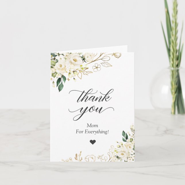 Vielen Dank Mama für alles Elegante White Roses Dankeskarte (Vorderseite)