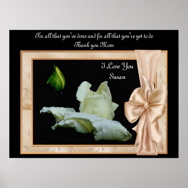Vielen Dank Mama Rosenknospe Personalisiert Poster (Vorne)