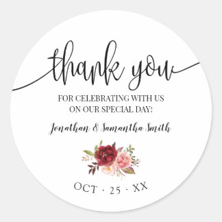 Vielen Dank Marsala Floral Wedding Country Chic Runder Aufkleber